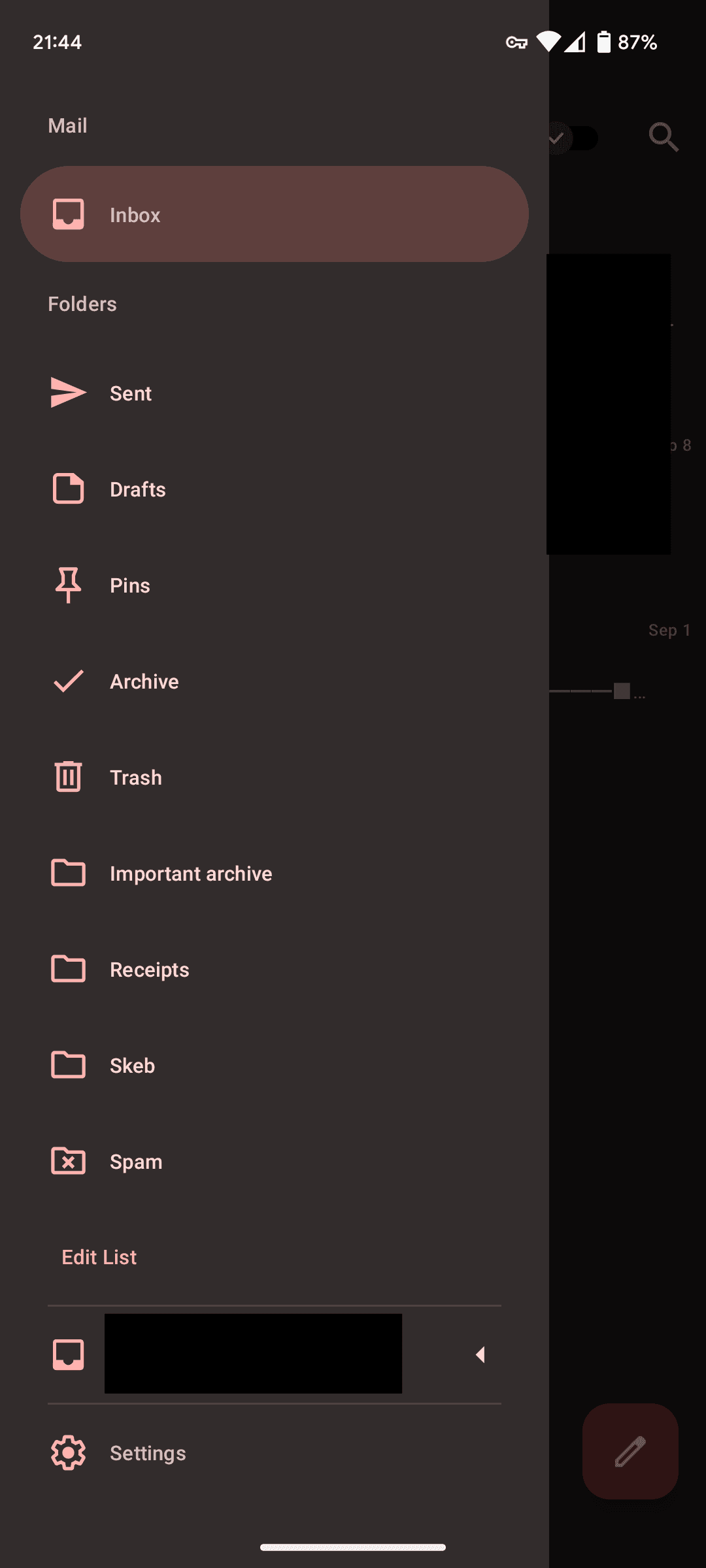Spark Android のメニュー画面